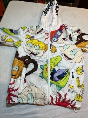 Cartoon Character Print Zip-Up Hoodie Jacket - White Multi size small